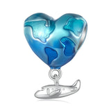 Airplane balloon globe world map European style Charm Sterling Silver Charm, Bracelet Necklace Charm, 925 Charm