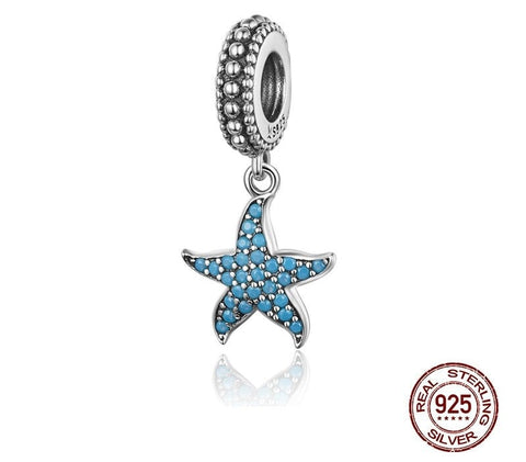 Starfish CZ stones Beach Sea charm European style Charm Sterling Silver Charm, Bracelet Necklace Charm, 925 Charm