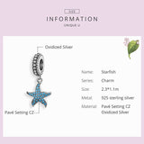 Starfish CZ stones Beach Sea charm European style Charm Sterling Silver Charm, Bracelet Necklace Charm, 925 Charm