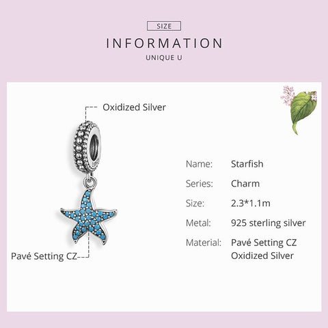 Starfish CZ stones Beach Sea charm European style Charm Sterling Silver Charm, Bracelet Necklace Charm, 925 Charm