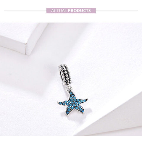 Starfish CZ stones Beach Sea charm European style Charm Sterling Silver Charm, Bracelet Necklace Charm, 925 Charm