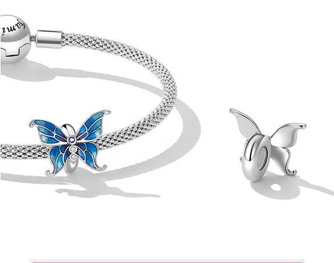 Butterfly Charm Nature 925 Silver Charm Silicone insert European style Bracelet, Necklace charm, 925 Charm Gifts for her