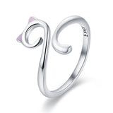 Cat ring Adjustable Rings Authentic 925 Sterling Silver Platinum plated Stackable Open Size Rings For Women