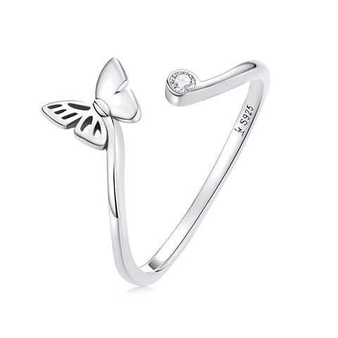 Butterfly ring Adjustable Rings Authentic 925 Sterling Silver Stackable Open Size Rings For Women