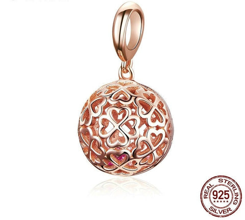 Flower Cage Pendant Charms Rose Gold Color 925 Sterling Silver European style Bracelet, Necklace Love Heart  Love Jewelry, Love Gift