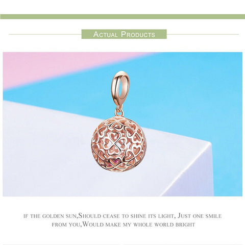 Flower Cage Pendant Charms Rose Gold Color 925 Sterling Silver European style Bracelet, Necklace Love Heart  Love Jewelry, Love Gift