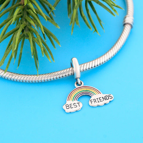 Best Friends BFF Rainbow Dangle Charm, Sister Jewelry Gift, Friendship Gift 925 Sterling Silver, Best Friends Rainbow cloud  dangle charm