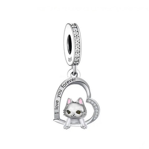 I Love You Forever Cat Charms  925 Sterling Silver, Cat Jewelry, Cat Lover Gift, Cat Memorial Keepsake,Cute Cat Bracelet Charms