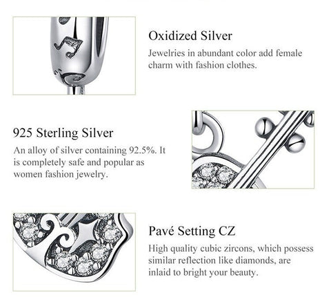 Violin charm ,925 Sterling Silver Violin Shape Charms 925 Silver Charm European style Bracelet , Necklace Charm, 925 Charm, Gifts for her