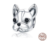 French Bull dog Dog Charms Fit Bracelets, 925 Sterling Silver, Dog Lover Gift, Dog Jewelry, Dog Keepsake Heart Charm