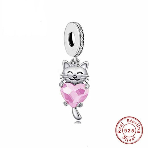 Cat Kitten Charm European style Bracelets,925 Sterling Silver, Cat  Necklace Pendant, at  Jewelry,Cat Gift, Cat Heart Charm