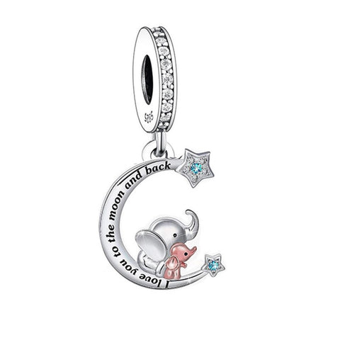 Elephant charm I love you to the moon and back Best Friends Charms 925 Silver Bracelet Charm, Necklace Charm, 925 Charm