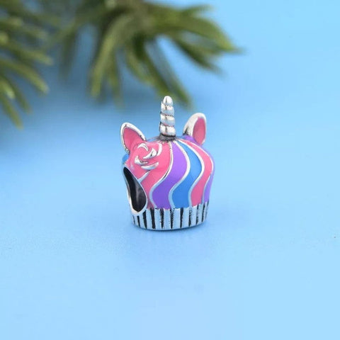 Unicorn Cupcake Cake charm, 925 Sterling Silver, Food Charm