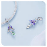 Purple Iris Flower charm, Flower Iris 925 Silver Charm European style Bracelet , Necklace Charm, 925 Charm, Gifts for her