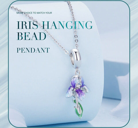 Purple Iris Flower charm, Flower Iris 925 Silver Charm European style Bracelet , Necklace Charm, 925 Charm, Gifts for her