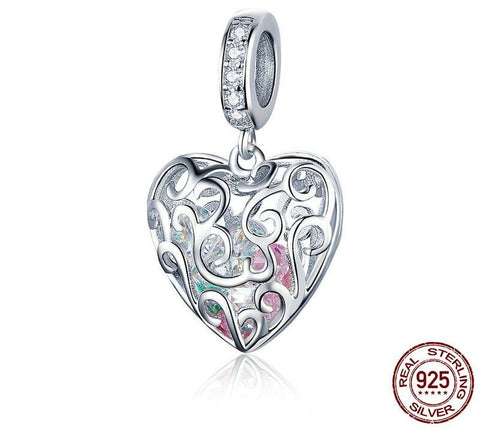 Heart Charm, CZ stones Rainbow Heart Pendant, Heart Dangle Charm, Sparkling Zircons Heart Charm Colorful Heart Charm