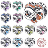 Heart Birthstone Charms- Cubic Zirconia Multi Color Gemstones Silver Birth Month Cute Infinity Charm,European style Chamilia