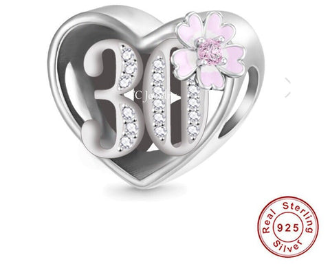 30th Numbers Anniversary Birthday Charms Fit  Bracelets Dangle Charm Bead Landmark Birthday Fits all Charm Bracelets