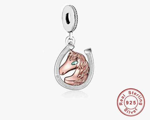 Horse Head + Mane in Horse Shoe Dangle Charm - Perfect Gift Idea- Fits all Charm Bracelets Horse Jewelry, Horse Pendant