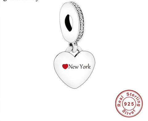 New York bead Love New York Charm  925 Silver Charm European style Bracelet charm, Necklace Charm, Gifts for her USA Heart charm