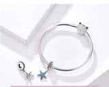 Starfish CZ stones Beach Sea charm European style Charm Sterling Silver Charm, Bracelet Necklace Charm, 925 Charm