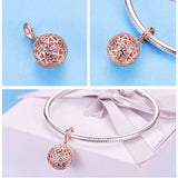 Flower Cage Pendant Charms Rose Gold Color 925 Sterling Silver European style Bracelet, Necklace Love Heart  Love Jewelry, Love Gift