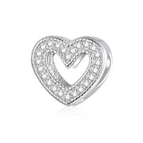 Sparkling CZ Stones Heart 925 Sterling Silver Charm, Romantic Love Jewelry, Wedding Engagement Birthday Anniversary Gifts