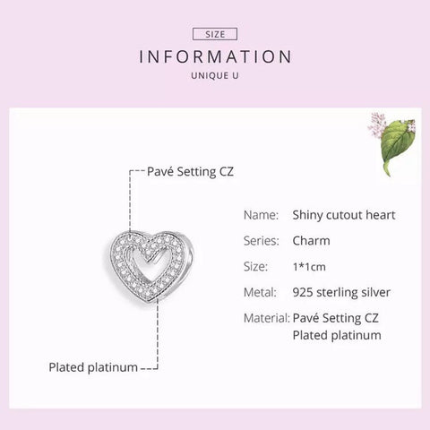 Sparkling CZ Stones Heart 925 Sterling Silver Charm, Romantic Love Jewelry, Wedding Engagement Birthday Anniversary Gifts