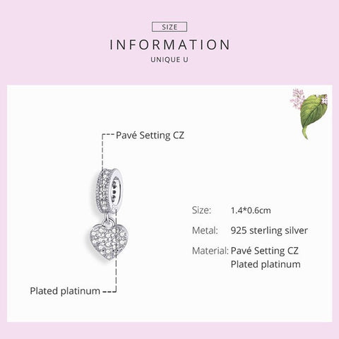 Sparkling CZ Stones Heart 925 Sterling Silver Fit Charm, Romantic Love Jewelry, Wedding Engagement Birthday Anniversary Gifts