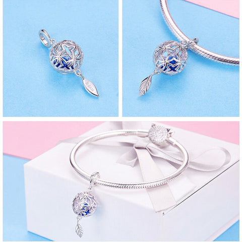 Preserved Flower Geometric Charms Pendant Cage Pendant Charms 925 Sterling Silver European style Bracelet, Necklace Love Heart  Love Jewelry