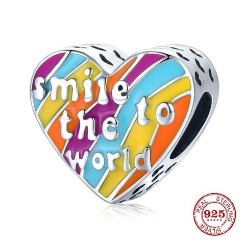 Heart Charm Smile to the World Charm European style Moments Charm Dangle Charm 925 Silver Sterling Silver Charms Gifts for her