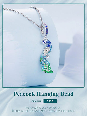 Peacock Dangle Charm - Perfect Gift Idea- Fits all Charm Bracelets Peacock Jewelry, Flower and bird Pendant