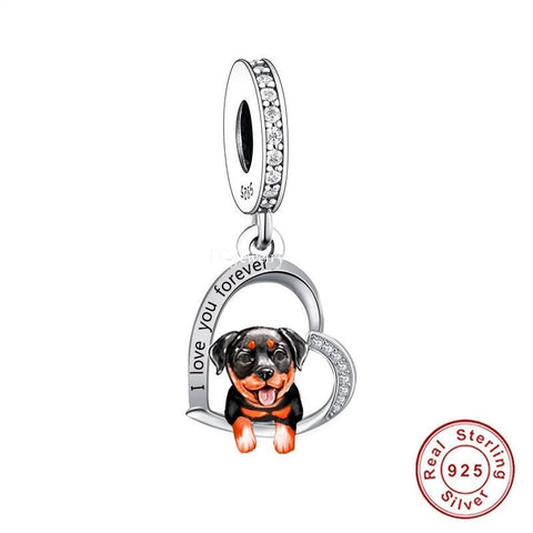 I Love You Forever Rottweiler charm 925 Sterling Silver 'I Love You Forever'Dangle Charm - Fits all Charm Bracelets, Dog Charm