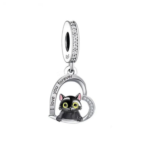 I Love You Forever Cat Charms  925 Sterling Silver, Cat Jewelry, Cat Lover Gift, Cat Memorial Keepsake,Cute Cat Bracelet Charms