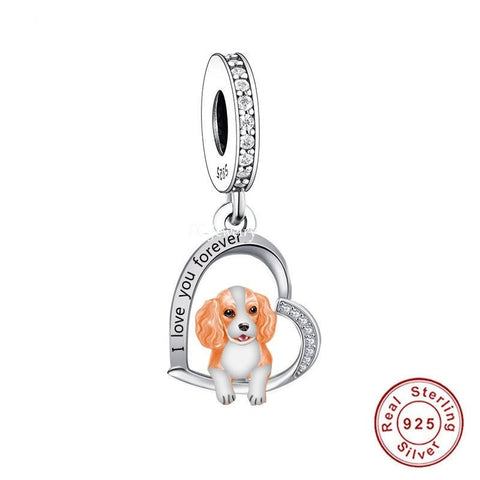 I Love You Forever King Charles Spaniel Dog 925 Sterling Silver Dangle Charm Fits all Charm Bracelets, Dog Charm