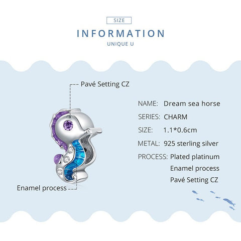 Sea Horse  charm Beach Sea charm European style Charm Sterling Silver Charm, Bracelet Necklace Charm, 925 Charm Seahorse charm