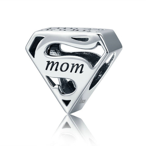 Super Mum Charm Love You always Heart 925 Silver Charm European style Bracelet, Necklace charm