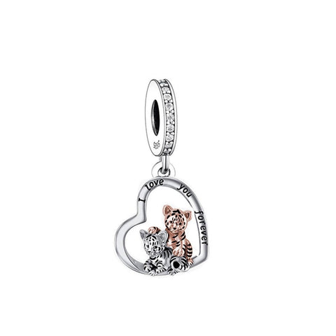 Tigers I Love You Forever Charm Genuine 925 Sterling Silver and Rose Gold Animal Lover Gift, Safari Jewelry, Tiger cub Keepsake