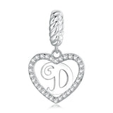 Alphabet Letter D Heart Dangle Charm 925 Silver Charm European style Bracelet , Necklace Charm, 925 Charm, Gifts for her