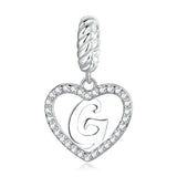 Alphabet Letter G Heart Dangle Charm 925 Silver Charm European style Bracelet , Necklace Charm, 925 Charm, Gifts for her