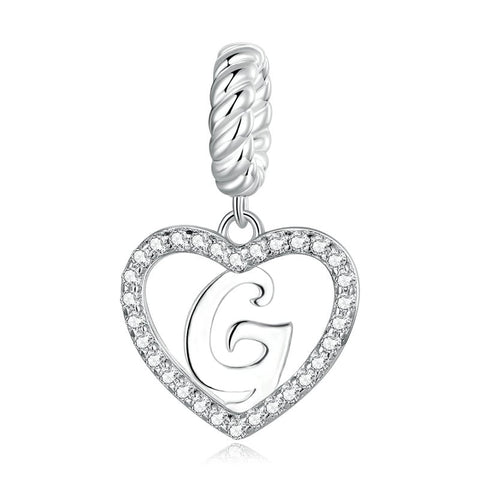 Alphabet Letter G Heart Dangle Charm 925 Silver Charm European style Bracelet , Necklace Charm, 925 Charm, Gifts for her