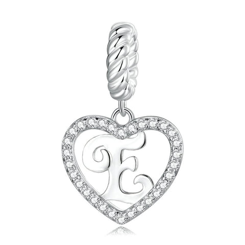 Alphabet Letter E Heart Dangle Charm 925 Silver Charm European style Bracelet , Necklace Charm, 925 Charm, Gifts for her