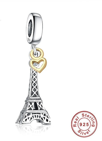 Paris Eiffel Tower Dangle Charm 925 Silver Charm European style Bracelet, Necklace Charm, 925 Charm Eiffel tower Charm