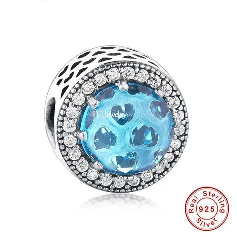 Blue Silver  Vintage Round CZ Spacer 925 Silver Charm, Necklace Charm, 925 Charm, Gifts for her Spacer charm