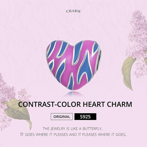 Colorful Pink and Purple Heart Charm European style Bracelets, Wavy Charm, Heart Jewelry, Heart Charm, Easter Charm, Mothers Day Charm