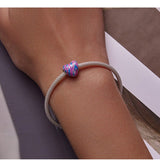 Colorful Pink and Purple Heart Charm European style Bracelets, Wavy Charm, Heart Jewelry, Heart Charm, Easter Charm, Mothers Day Charm