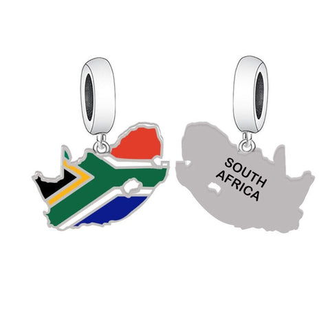 South Africa Flag Map Charm 925 Silver Charm European style Bracelet Necklace Charm 925 Charm Africa charm South African charm