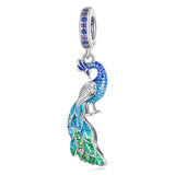 Peacock Dangle Charm - Perfect Gift Idea- Fits all Charm Bracelets Peacock Jewelry, Flower and bird Pendant