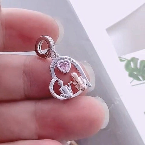 Best Friends Forever Heart Charm 925 Sterling Silver, Sisters By Heart Jewelry, Friendship Sister dangle charm