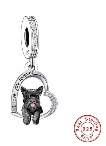 Terrier  Puppy Love, Genuine Brand New S925 Sterling Silver 'I Love You Forever'Dangle Charm Fits all Charm Bracelets